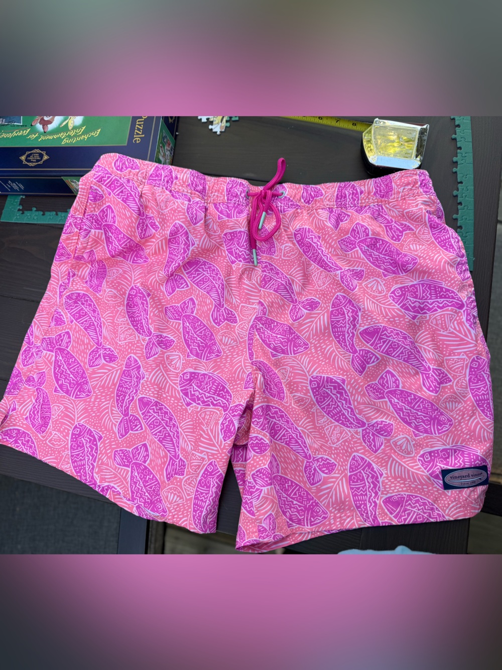 Vineyard Vines Pink & Magenta Fish-Print Drawstring Shorts xl